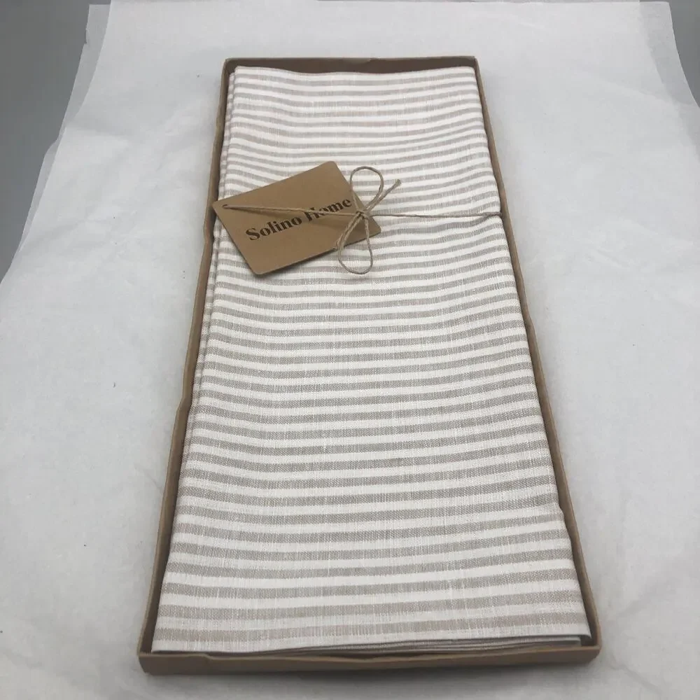 Solino Home Farmhouse Linen Table Runners Natural & White 14